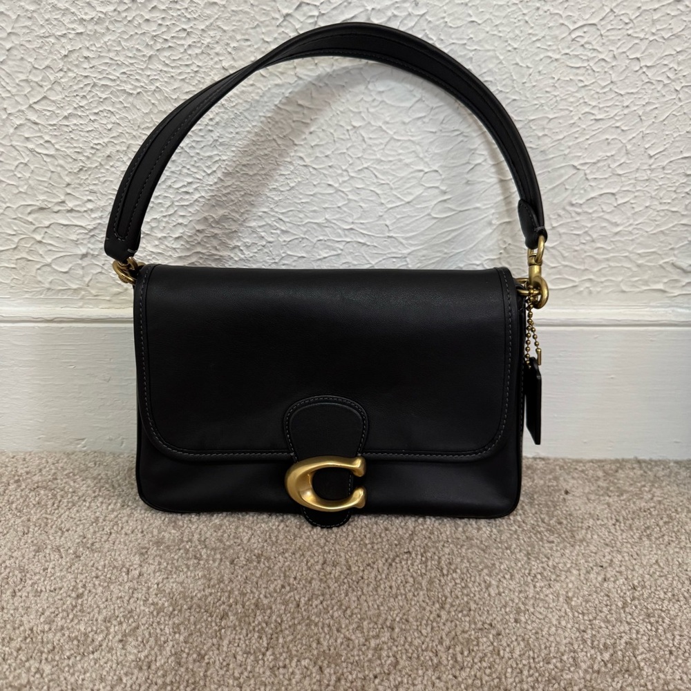 Coach Soft Tabby Shoulder Crossbody Bag Black
Brass Hardware